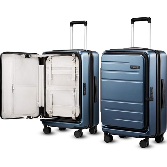 LUGGEX Checked Luggage with Spinner Wheels, FLO5 Opening Expandable Polycarbonate Hard Shell Suitcase with TSA Approved Lock (FX-, Blue, 24 Inch)