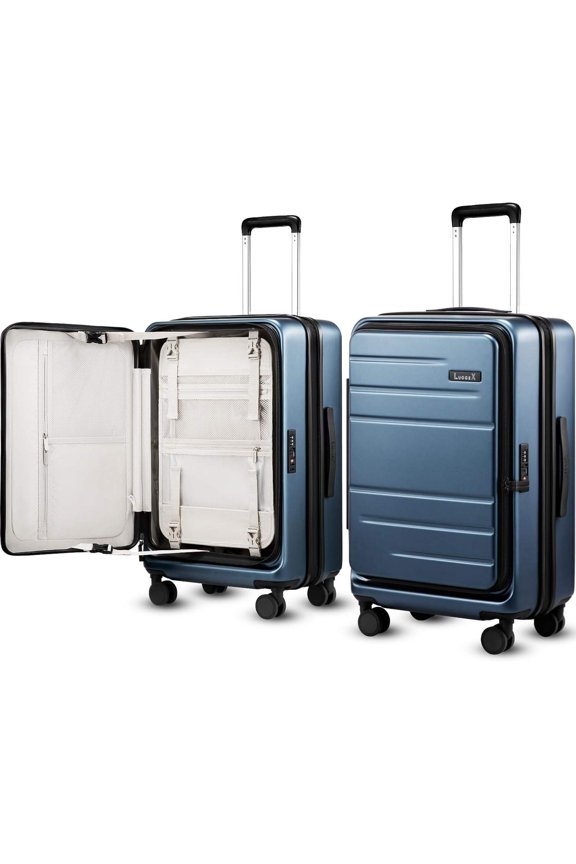 LUGGEX Checked Luggage with Spinner Wheels, FLO5 Opening Expandable Polycarbonate Hard Shell Suitcase with TSA Approved Lock (FX-, Blue, 24 Inch)