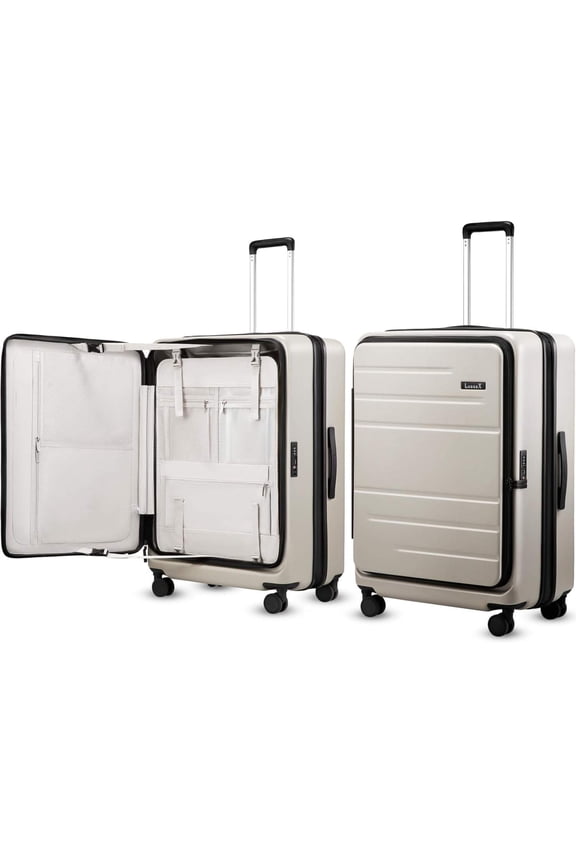 LUGGEX Checked Suitcase with Spinner Wheels, FLO5 Opening Expandable Polycarbonate Hard Shell Suitcase with TSA Approved Lock (FX-, Beige, 28 Inch)