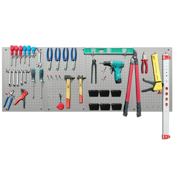 LUGO 128-PC Pegboard Wall Organizer Kit, 24"x16", with 4 Boards, Gray