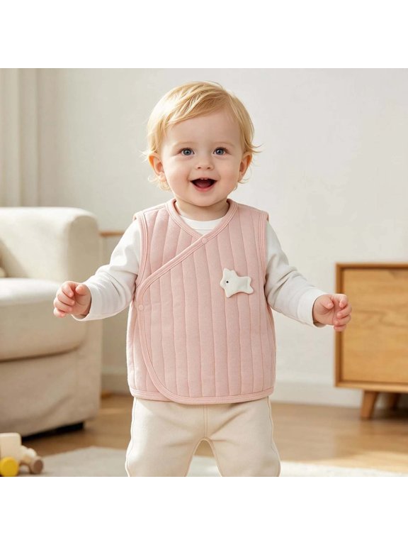 Baby Quilted Vest Sleeveless Cute Elephant Wrap Front Snap Button Warm Padded Jacket Soft Lightweight Layering Outerwear Infant Toddler Fall Winter Clothing