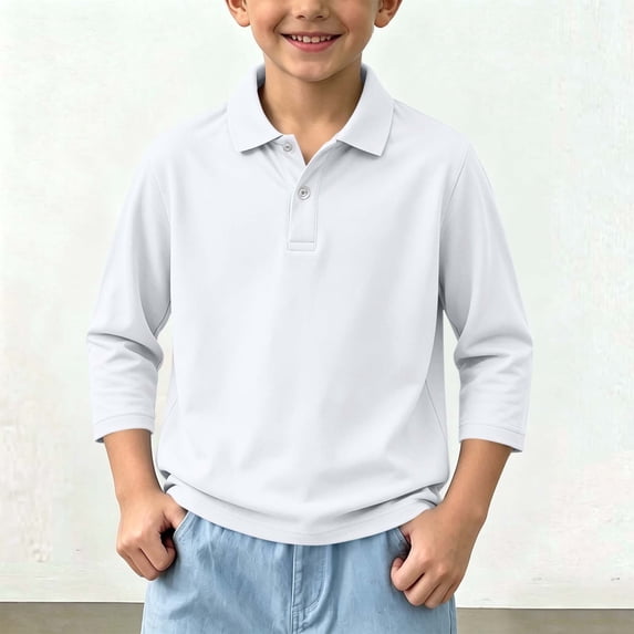 LUGOGNE Boys Girls Collared Shirt 3/4 Sleeve Quick Dry Breathable Sports T‑Shirts Kids Casual Back to School Tops