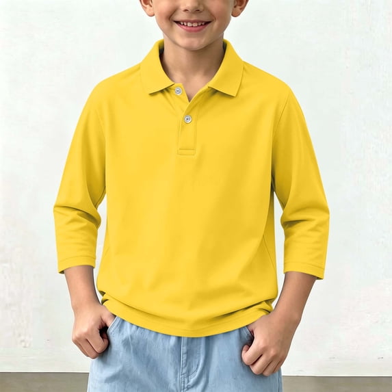 LUGOGNE Boys Girls Collared Shirt 3/4 Sleeve Quick Dry Breathable Sports T‑Shirts Kids Casual Back to School Tops