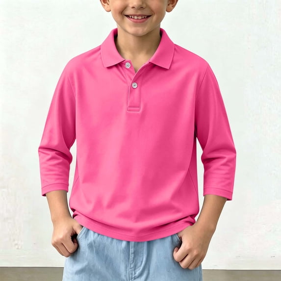 LUGOGNE Boys Girls Collared Shirt 3/4 Sleeve Quick Dry Breathable Sports T‑Shirts Kids Casual Back to School Tops