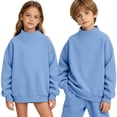 thumbnail image 1 of LUGOGNE Boys Girls Sweatshirt Mock Neck Pullover Sweatshirt Soft Fall Winter Casual Drop Shoulder Tops Kids Back to School Basic Outfits, 1 of 9