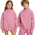 thumbnail image 1 of LUGOGNE Boys Girls Sweatshirt Mock Neck Pullover Sweatshirt Soft Fall Winter Casual Drop Shoulder Tops Kids Back to School Basic Outfits, 1 of 9