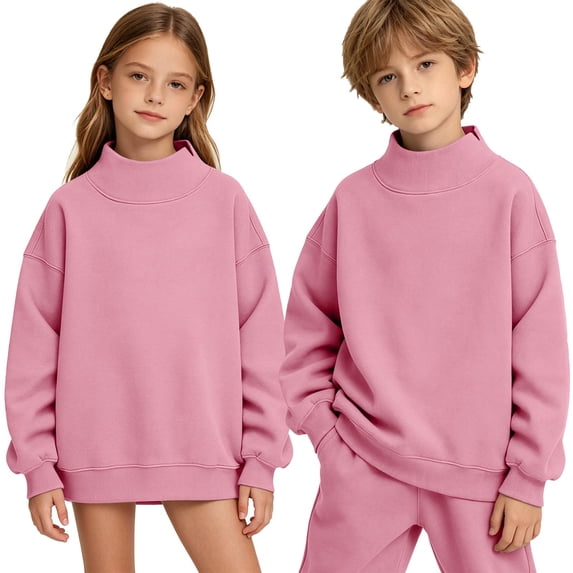 LUGOGNE Boys Girls Sweatshirt Mock Neck Pullover Sweatshirt Soft Fall Winter Casual Drop Shoulder Tops Kids Back to School Basic Outfits
