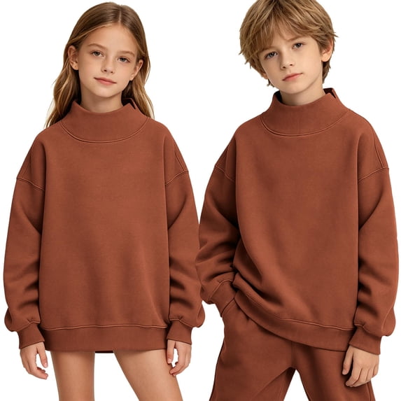 LUGOGNE Boys Girls Sweatshirt Mock Neck Pullover Sweatshirt Soft Fall Winter Casual Drop Shoulder Tops Kids Back to School Basic Outfits