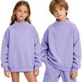 thumbnail image 1 of LUGOGNE Boys Girls Sweatshirt Mock Neck Pullover Sweatshirt Soft Fall Winter Casual Drop Shoulder Tops Kids Back to School Basic Outfits, 1 of 9