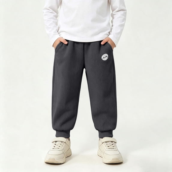 LUGOGNE Boys Jogger Pants Warm Fleece Lined Active Sweatpants Textured Kids Fall Winter Clothing with Pockets Gray,Size 9