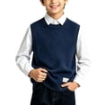 thumbnail image 1 of LUGOGNE Boys Sweater Vest Sleeveless Crew Neck Knit Pullover Fall Winter Warm Layering Knitwear Tops for Kids Children School Uniform Casual Classic Waistcoat Blue,Size 5, 1 of 6