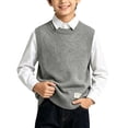 thumbnail image 1 of LUGOGNE Boys Sweater Vest Sleeveless Crew Neck Knit Pullover Fall Winter Warm Layering Knitwear Tops for Kids Children School Uniform Casual Classic Waistcoat Gray,Size 14, 1 of 6
