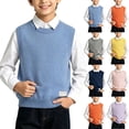 thumbnail image 1 of LUGOGNE Boys Sweater Vest Sleeveless Crew Neck Knit Pullover Fall Winter Warm Layering Knitwear Tops for Kids Children School Uniform Casual Classic Waistcoat Blue,Size 7, 1 of 6