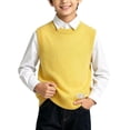 thumbnail image 1 of LUGOGNE Boys Sweater Vest Sleeveless Crew Neck Knit Pullover Fall Winter Warm Layering Knitwear Tops for Kids Children School Uniform Casual Classic Waistcoat Yellow,Size 9, 1 of 6