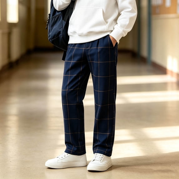 LUGOGNE Boys Uniform Pants Kids Stretch Chino Pants Straight Leg Flat Front Dress Pants for School Uniform formal Occasions and Casual Everyday