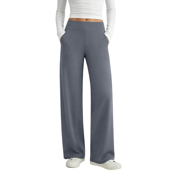 LUGOGNE Flared Yoga Pants for Women High Waist Athletic Pants Soft Comfortable Flattering Relaxed Fit Activewear with Pockets Dark Gray,S