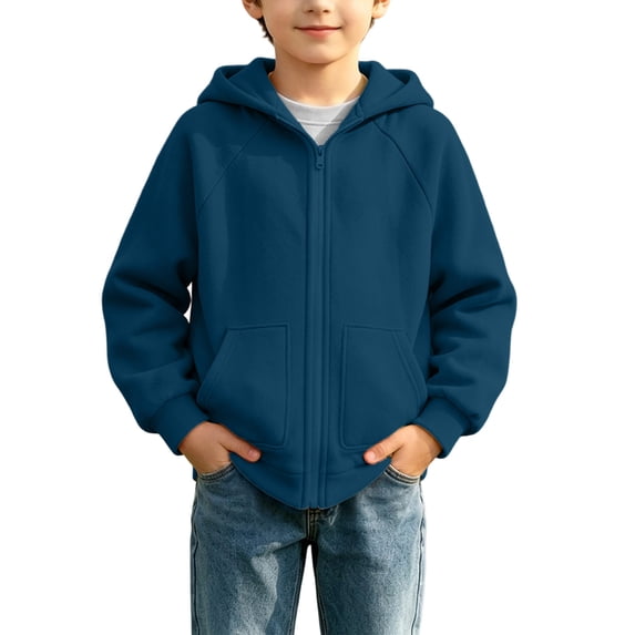 LUGOGNE Girls Boys Full Zip Hoodie Oversized Hooded Sweatshirt Drop Shoulder Back to School Solid Jacket with Pockets Navy,11 Years