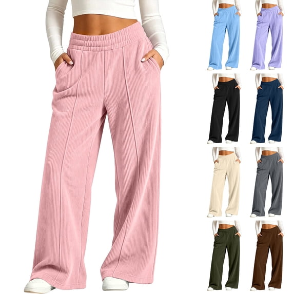 LUGOGNE Girls Corduroy Pants with Pockets - Elastic Waist Straight Leg Casual Sweatpants Kids Clothing Pink,Size 12