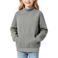 thumbnail image 1 of LUGOGNE Girls Sweatshirt Mock Neck Warm Pullover Sweatshirt with Pockets Solid Long Sleeve Cozy Fall Winter Casual Pullover Tops Gray,150, 1 of 7