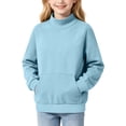 thumbnail image 1 of LUGOGNE Girls Sweatshirt Mock Neck Warm Pullover Sweatshirt with Pockets Solid Long Sleeve Cozy Fall Winter Casual Pullover Tops Light Blue,170, 1 of 7