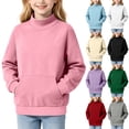thumbnail image 1 of LUGOGNE Girls Sweatshirt Mock Neck Warm Pullover Sweatshirt with Pockets Solid Long Sleeve Cozy Fall Winter Casual Pullover Tops Pink,130, 1 of 8