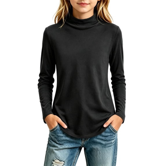 LUGOGNE Girls Tshirt Turtleneck Long Sleeve Thermal Undershirt Soft Comfortable Fall Winter Basic Tops Black,2-3 Years