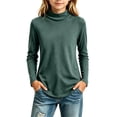 thumbnail image 1 of LUGOGNE Girls Tshirt Turtleneck Long Sleeve Thermal Undershirt Soft Comfortable Fall Winter Basic Tops Green,7-8 Years, 1 of 6