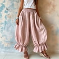 thumbnail image 1 of LUGOGNE Harem Pants Women Smocked Elastic Waist Baggy Lounge Pants Pleated Ruffle Hem Lightweight Flowy Casual Trousers with Pockets Pink,XL, 1 of 6