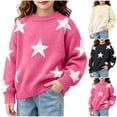 thumbnail image 1 of LUGOGNE Kids Girls Sweater Star Knit Pullover Sweaters Crewneck Long Sleeve Casual Fall Winter Pullover Hot Pink,10-12 Years, 1 of 7