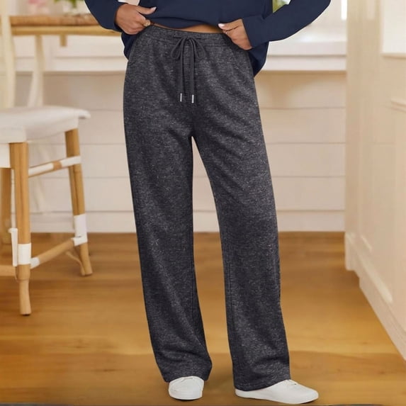 LUGOGNE Lounge Pants for Women High Waisted Drawstring Casual Pants Lightweight Flowy Daily Work Office Bottoms with Pockets Dark Gray,M