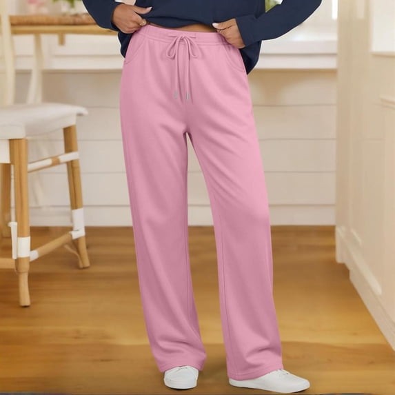 LUGOGNE Lounge Pants for Women High Waisted Drawstring Casual Pants Lightweight Flowy Daily Work Office Bottoms with Pockets Pink,XL