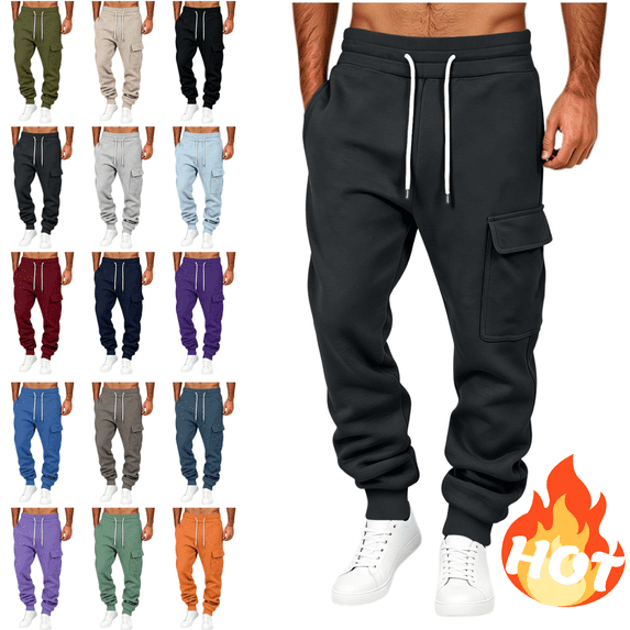 LUGOGNE Mens Cargo Sweatpants Fleece Lined Joggers Pants Drawstring Elastic Waist Casual Track Pants with Multi Pockets Dark Gray,XXL