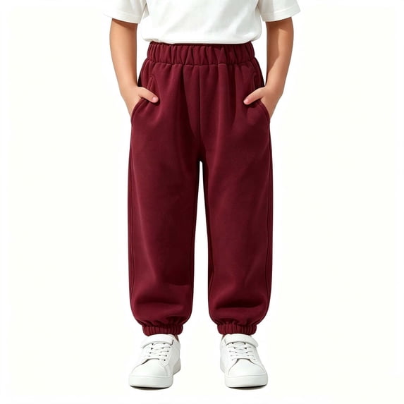 LUGOGNE Toddler Boys Fleece Lined Sweatpants with Pockets - Elastic Waist Casual Sherpa Warm Joggers Fall Winter Kids Clothing Wine,Size 2 T