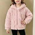 thumbnail image 1 of LUGOGNE Toddler Jacket Girls Sherpa Fleece Hooded​ Zip Up Sherpa Coat Textured Knit Ribbed Cuffs and Hem Jackets with Pockets Daily Home Gentle Comfy Outerwear, 1 of 9