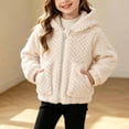 thumbnail image 1 of LUGOGNE Toddler Jacket Girls Sherpa Fleece Hooded​ Zip Up Sherpa Coat Textured Knit Ribbed Cuffs and Hem Jackets with Pockets Daily Home Gentle Comfy Outerwear, 1 of 9