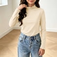 thumbnail image 1 of LUGOGNE Tween Girls Mock Neck T-Shirts Long Sleeve Thermal Shirts Solid Color Warm Undershirt Tops Beige,160, 1 of 8