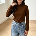 thumbnail image 1 of LUGOGNE Tween Girls Mock Neck T-Shirts Long Sleeve Thermal Shirts Solid Color Warm Undershirt Tops Coffee,150, 1 of 8