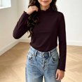 thumbnail image 1 of LUGOGNE Tween Girls Mock Neck T-Shirts Long Sleeve Thermal Shirts Solid Color Warm Undershirt Tops Purple,150, 1 of 8