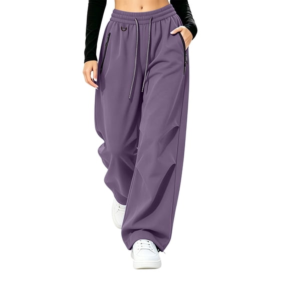 LUGOGNE Waterproof Hiking Pants Women Wide Leg Baggy Lounge Pants High Waist Drawstring Athletic Joggers with Zipper Pockets Purple,XL