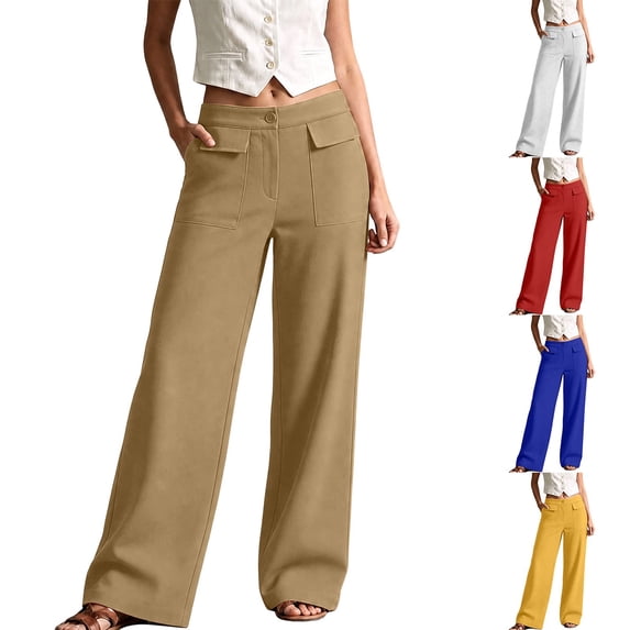 LUGOGNE Wide Leg Palazzo Pants for Women High Waist Office Pants Flowy Comfortable Loose Fit Work Trousers Khaki,M