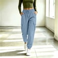 thumbnail image 1 of LUGOGNE Womens Cargo Joggers High Waisted Baggy Sweatpants Elastic Drawstring Waist Cuffed Ankle Lounge Pants with Multi Pockets Light Blue,L, 1 of 9