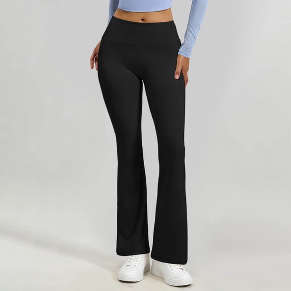 LUGOGNE Womens Flare Yoga Pants High Waisted Bootcut Leggings Soft Stretch Athletic Workout Gym Lounge Bottoms Black,L