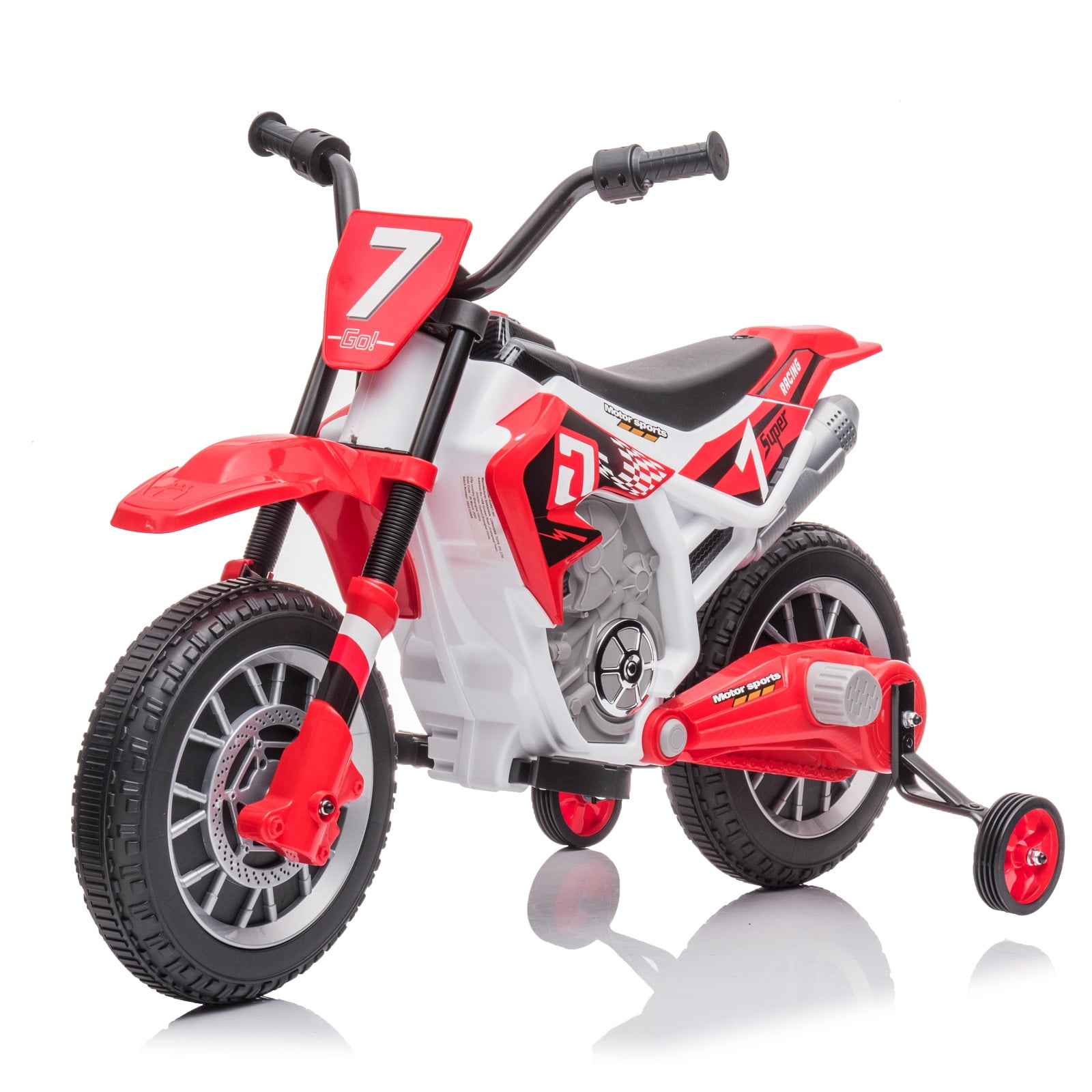 LUIBAS 12V Kids Ride On Electric Motorcycle, Battery Powered Electric Dirt Bike, Off-Road Street Bike Ride on Car with Training Wheels, Spring Suspension, High/Low Speeds, Built-in Music, Red