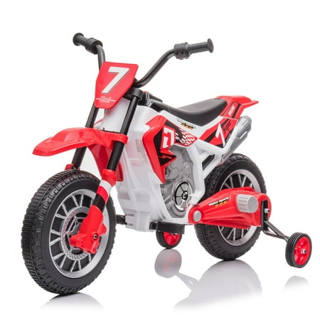 LUIBAS 12V Kids Ride On Electric Motorcycle, Battery Powered Electric Dirt Bike, Off-Road Street Bike Ride on Car with Training Wheels, Spring Suspension, High/Low Speeds, Built-in Music, Red