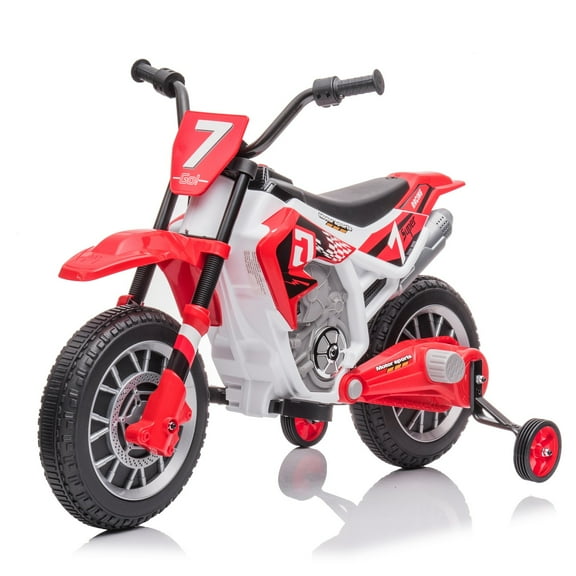 LUIBAS 12V Kids Ride On Electric Motorcycle, Battery Powered Electric Dirt Bike, Off-Road Street Bike Ride on Car with Training Wheels, Spring Suspension, High/Low Speeds, Built-in Music, Red
