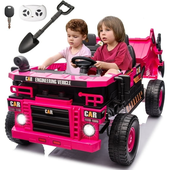 12V 10AH 2-Seater XL Kids Ride on Truck Electric Toy Car with Electric Dump Bed, Parents Remote Control Kids Car Tractor Toys Ride-on Dump Truck for Boys and Girls Ages 3+, Pink