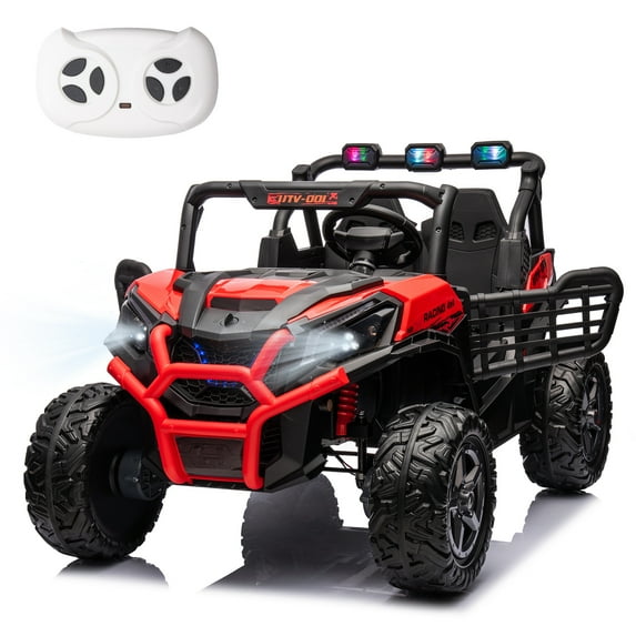 LUIBAS 24V 2-Seater Kids Ride on Toys Car Powered 4-Wheeler Toy with Remote Control, Colorful LED Lights, EVA Rubber Tires, Bluetooth for Big kids, Red