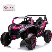 LUIBAS 24V 4WD 2-Seater Battery Powered Ride On Car L Ride On Toys for Big Kids Electric UTV Off-Road Truck Vehicles with Remote Control, EVA Rubber Tires, Bluetooth for Kids 3-12 Year , Pink