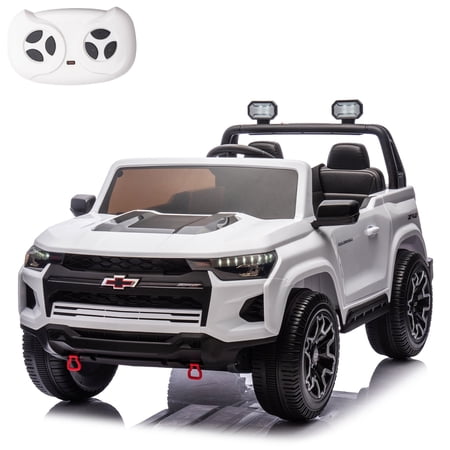 LUIBAS 24V 4WD 2-Seater Kids Ride on Car Battery Powered Licensed Chevrolet Ride On Truck Electric Car with Remote Control, Ride on Toy Car with Bluetooth, Storage Trunk, White