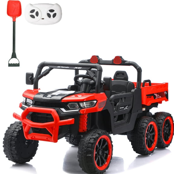 LUIBAS 24V 4WD 2-Seater Kids Ride on Car with Remote Control, Battery Powered Ride On Truck Electric Vehicle Toys for Boys Girls, 6 Wheels Dump Truck w/Electric Dump Bed, Red